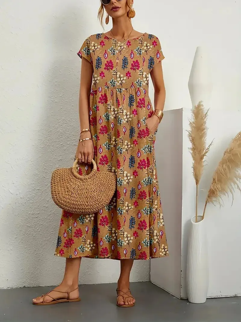 Floral A-Line Junior Dress with Pullover Closure, Short Sleeves, Mid-Calf Length, Hemp and Chiffon Fabric from Dhgate Basic & Casual Dresses - price 32.47 Floral A-Line Junior Dress with Pullover Closure, Short Sleeves, Mid-Calf Length, Hemp and Chiffon Fabric from Dhgate Basic & Casual Dresses - price 32.47