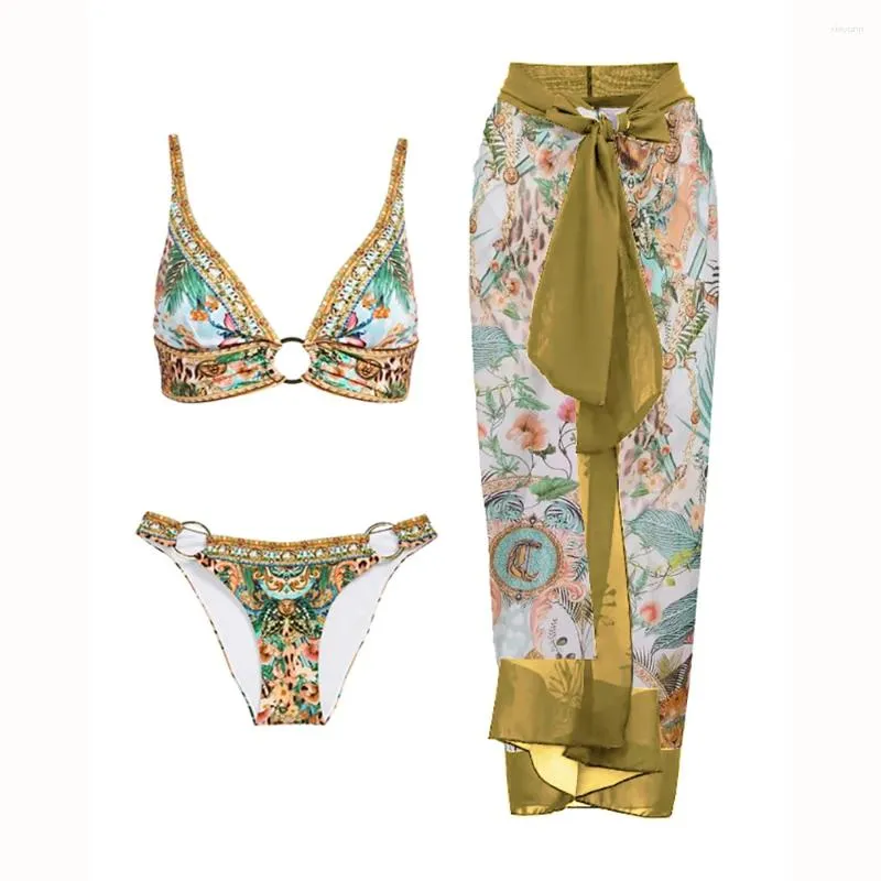 Damen Bademode Micro Bikinis 2024 Vintage Court Blumendruck Swimsiut Zweiteiliger Badeanzug Split-Joint Urlaub Strand Outfits Luxus