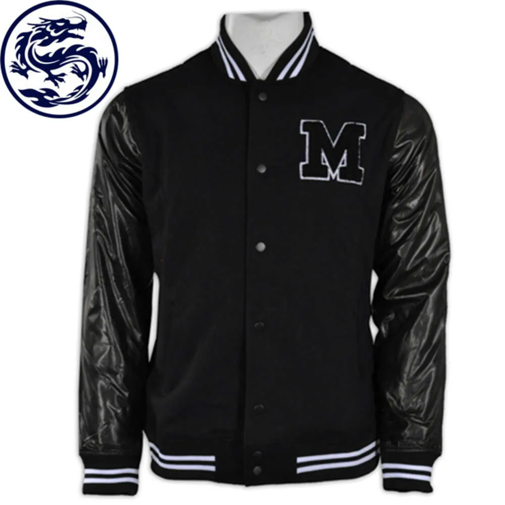 Print Wholesale Custom Autumn Slim Fit Black Baseball Jacket Leather Sleeve Baseball Varsity Letterman 74