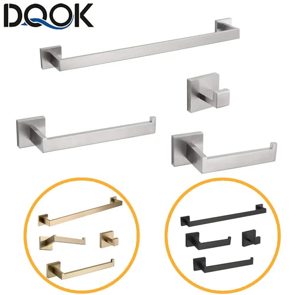 Bathroom Hardware Set Bathroom Accessories Black Robe Hook Towel Rail Bar Rack Bar Shelf Tissue Paper Holder Toothbrush Holder 240312