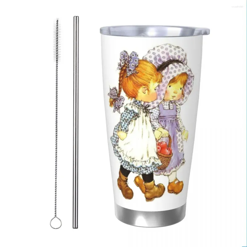 Стаканы Sarah Kay, изолированный стакан с героями мультфильмов и соломинками, вакуумные кофейные кружки Kawaii для девочек, термос для путешествий на открытом воздухе, чашка 20 унций