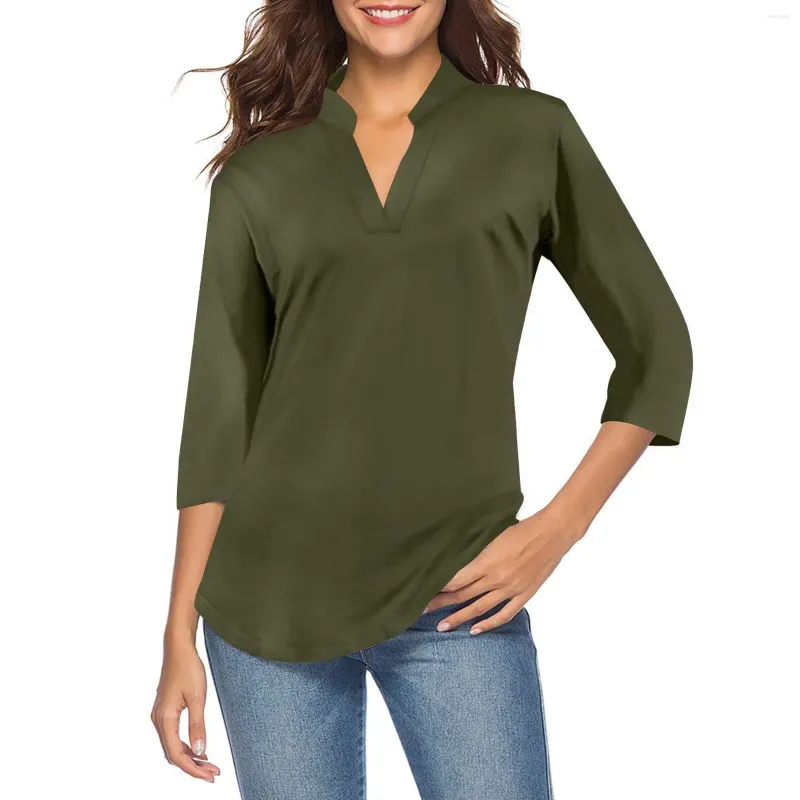 Blusas femininas e camisa casual cor sólida cauda de andorinha blusa com decote em v camisas femininas com mangas compridas