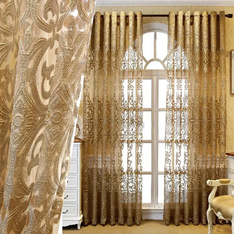 Gordijnen Europese stijl brons jacquard ontwerp tule gordijn moderne woonkamer slaapkamer organza pure paneel raambehandeling op maat