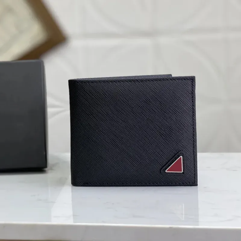 Męskie portfele portfele luksusowe Triangle Mark torebki Wysokiej jakości słynny uchwyt na kartę stylistę moda srebrne metalowe litery męskie krótkie sprzęgło no pudełko i torba na kurz