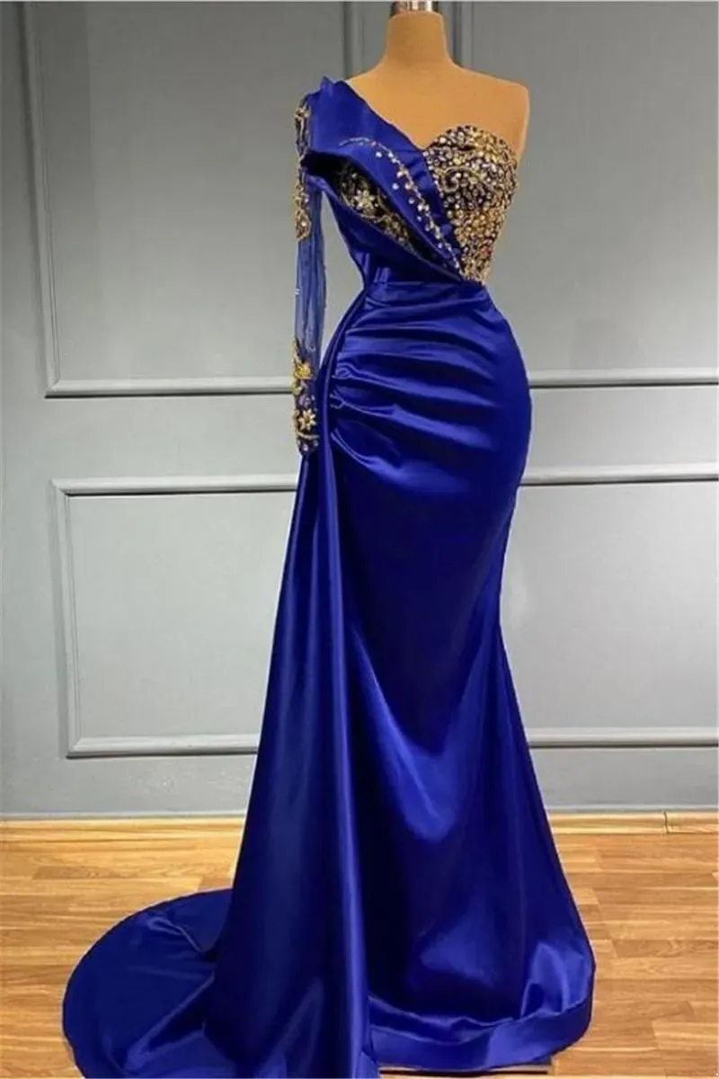 green emerald velvet dress Lace-Up Long Royal Blue Prom Dress with Embroidery Royal Blue / Large main image 1