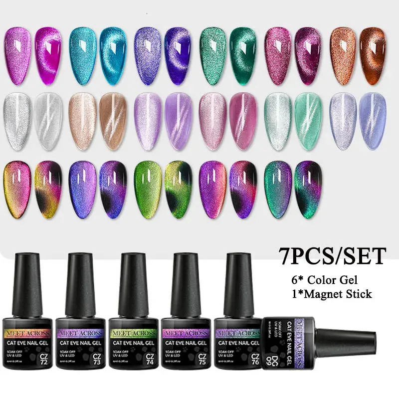 Cat Eyes Magnetische Nagelgel Polish Set Met Magnetische Stok Spar Cat Starry Shining Chameleon Laser Cat Eye Hybride Vernissen 240306