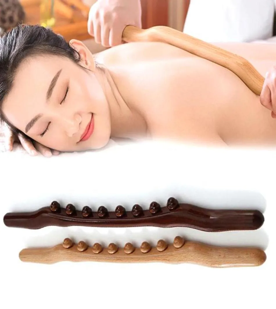 8 pärlor trä guasha terapi massager stick fett anti cellulit trigger punkt full kroppsmassage rullglagningsverktyg slappna av 2203188375076