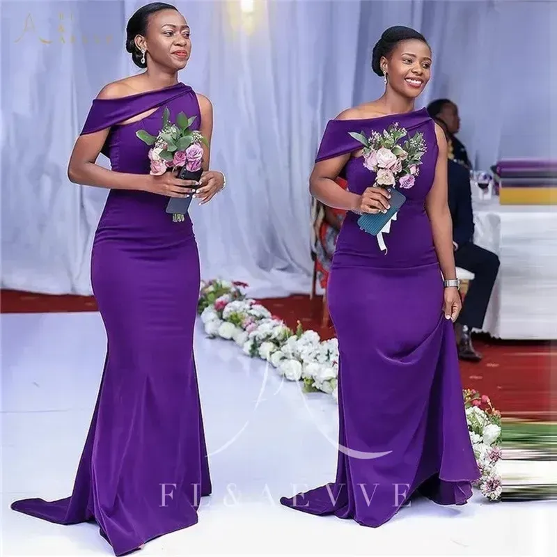 Roxo vestidos de dama de honra elegante africano um ombro sereia vestido de convidado de casamento vestidos de dama de honra feito sob encomenda mais tamanho