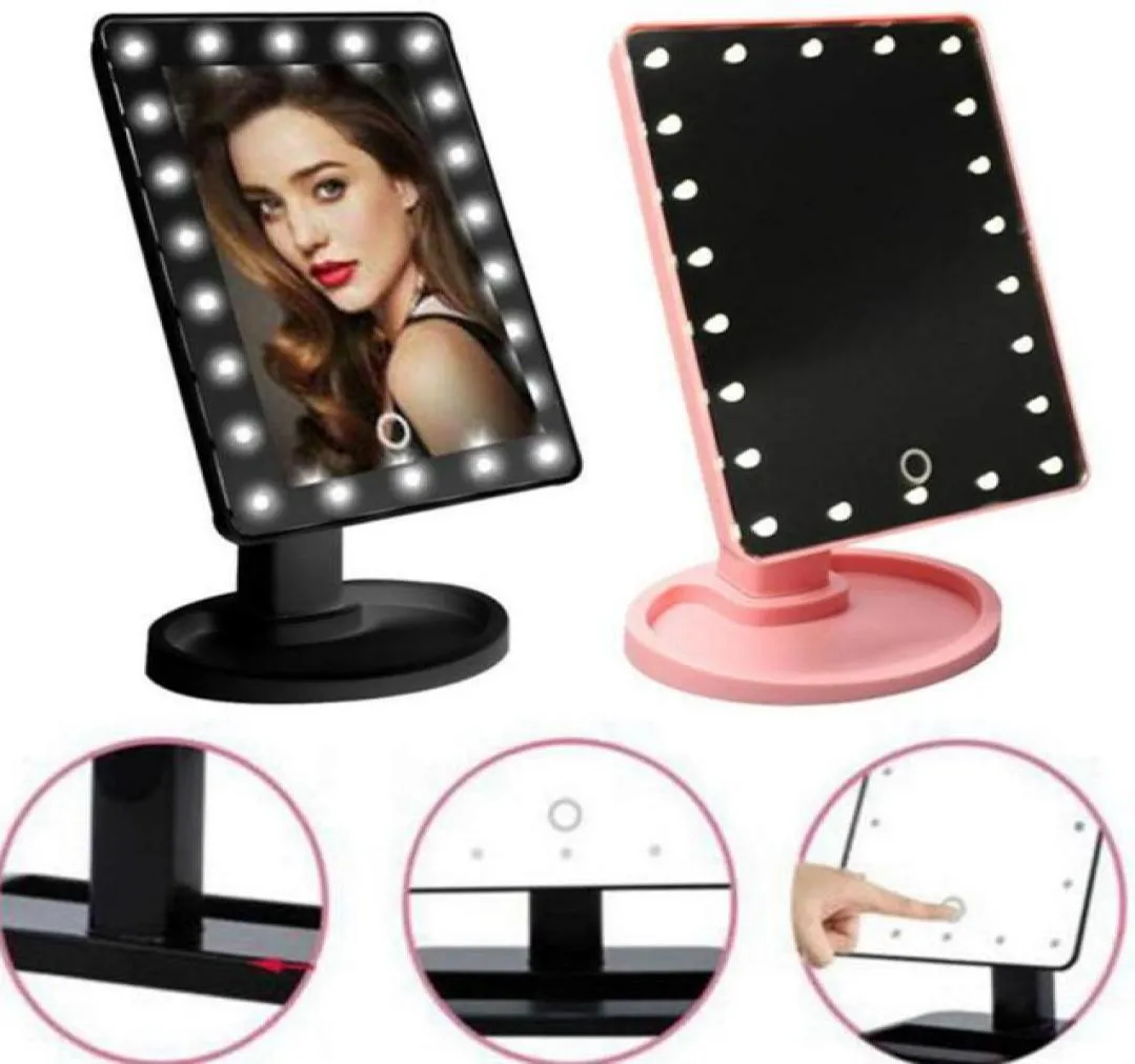 360 graden rotatie touch sn make -up spiegel cosmetisch vouwen draagbare compacte pocket met 16/22 LED -lichten make -up tool5415961