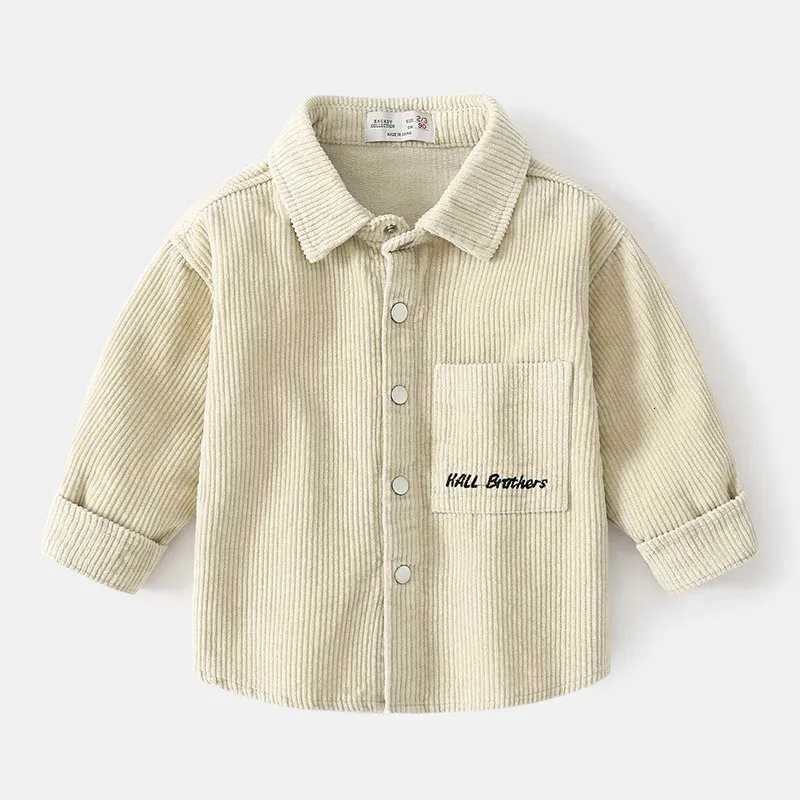 Corduroy Boys Cardigan Camisas para bebés Blusa escolar de manga larga Camisa blanca para niños para niños pequeños Tops 2023 240307