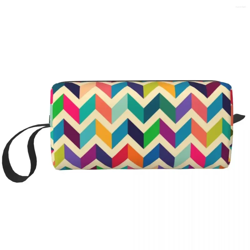 Sacs à cosmétiques personnalisés multicolores motif zigzag trousse de toilette bohème géométrique maquillage organisateur dame beauté stockage Dopp kit étui