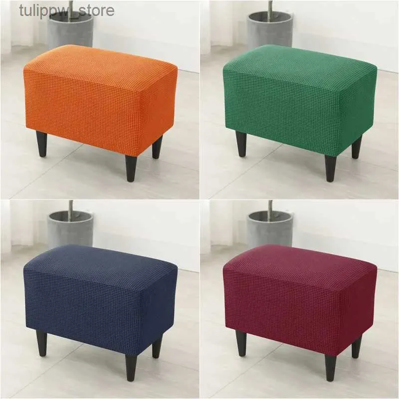 Chair Covers Solid Color Rectangle Stool Covers Footrest Cover Ottoman Footstool Slipcovers Washable Case Bedroom Furniture Protector Decor L240315