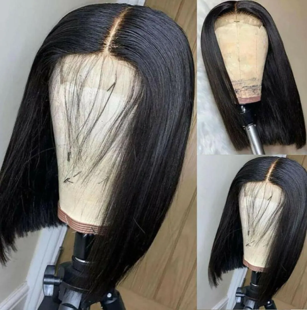 Hitzebeständige kurze Bob-Perücke mit Spitze vorne, synthetisch, für schwarze Frauen, handgebunden, vorgezupft, natürlicher Haaransatz, 35,6 cm (6589269).