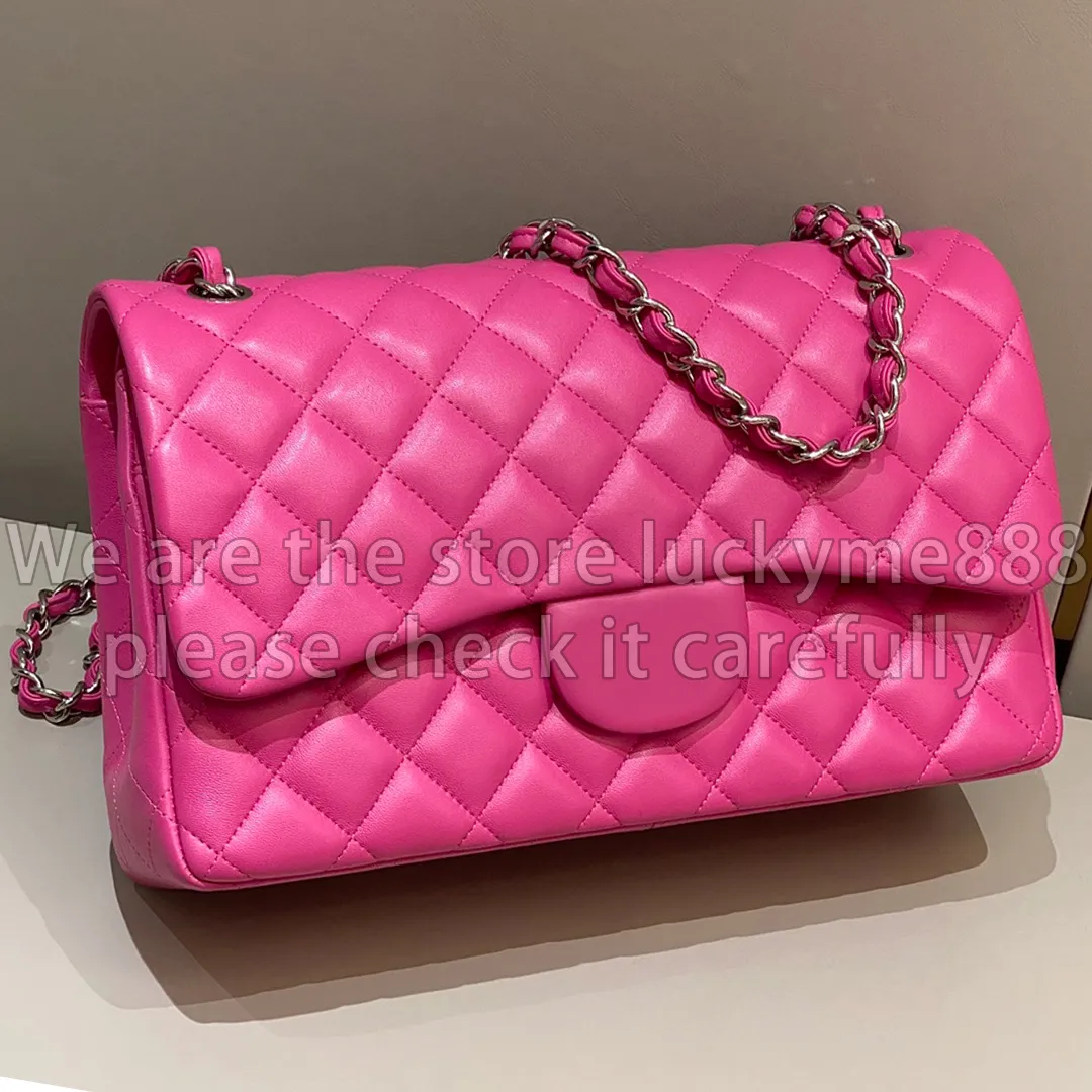 12A Mirror Quality Designer Jumbo Classic Double Flap Bag 30cm Womens Real Leather Quiltade väskor Lyxiga handväskor Caviar Lambskin Purse Hot Pink Shoulder Chain Box Bag