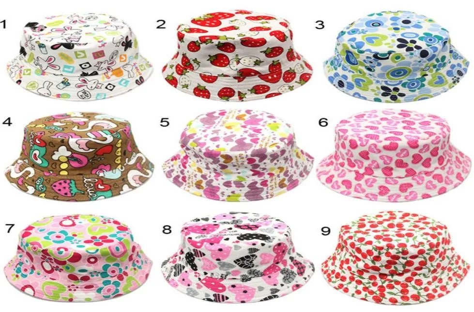 Mix 30 Farben Koreanische süße Kinder Fischerhut Sunshine Casual Designer Caps Kinder Blume bedruckte Baumwolle Eimer Hut Baby Hüte fit4258664