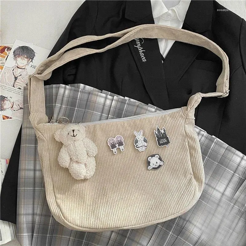 Bag MBTI Vintage Corduroy Womens axel Autumn och Winter Student Hobos Messenger Japanese Style Harajuku Ladies Handbag
