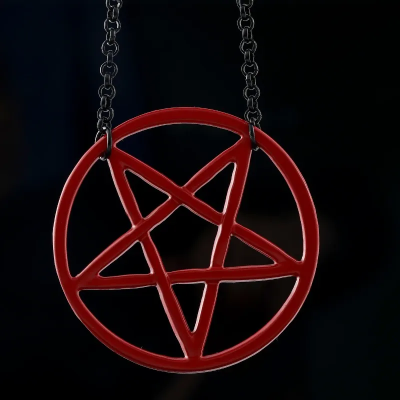 Colares pingentes moda invertida preto e vermelho pentagrama símbolo satânico colar unissex amuleto jóias