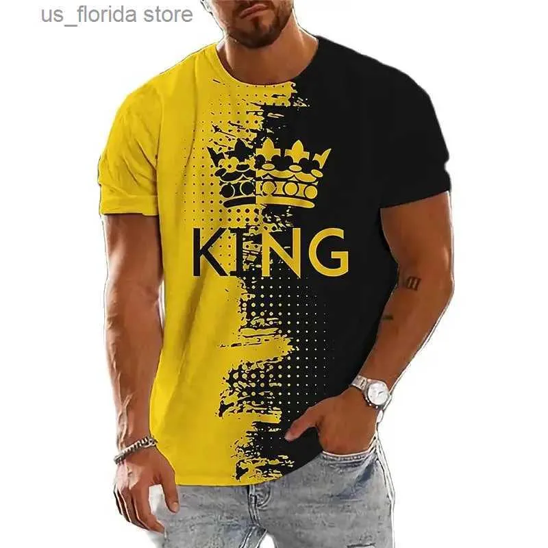 Homens camisetas Verão Color Block King Crown Imprimir Mens Camisetas Moda O-pescoço Curto Slve Roupas Soltas Vestuário Oversized Camiseta Para Homens Y240315