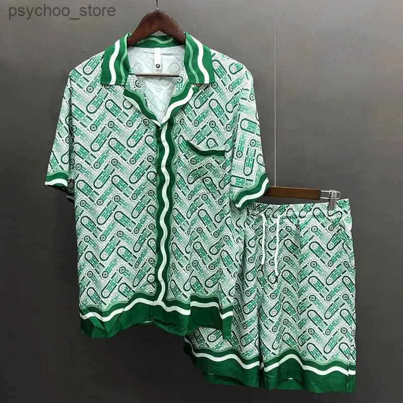 Survêtements pour hommes Impression numérique Hommes Chemises d'été Costume Hawaii Impression Hommes Ensemble Casual Survêtements Marque De Mode Chemise Lâche Shorts Costume Hommes Q240314