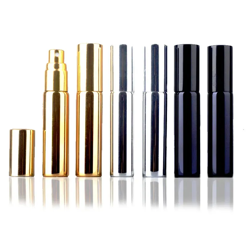 10ML UV Plating Atomizer Mini Refillable Portable Perfume Bottle Spray Bottles Sample Empty Containers Gold Silver Black Color