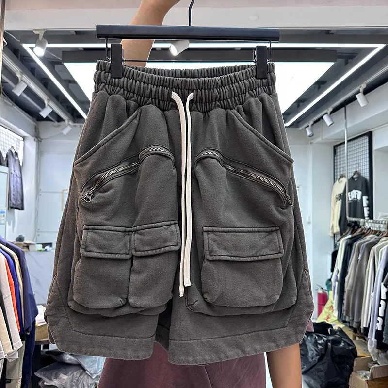 Multi-pocket Zipper Overalls Heavy Weight Shorts Women Men 24ss