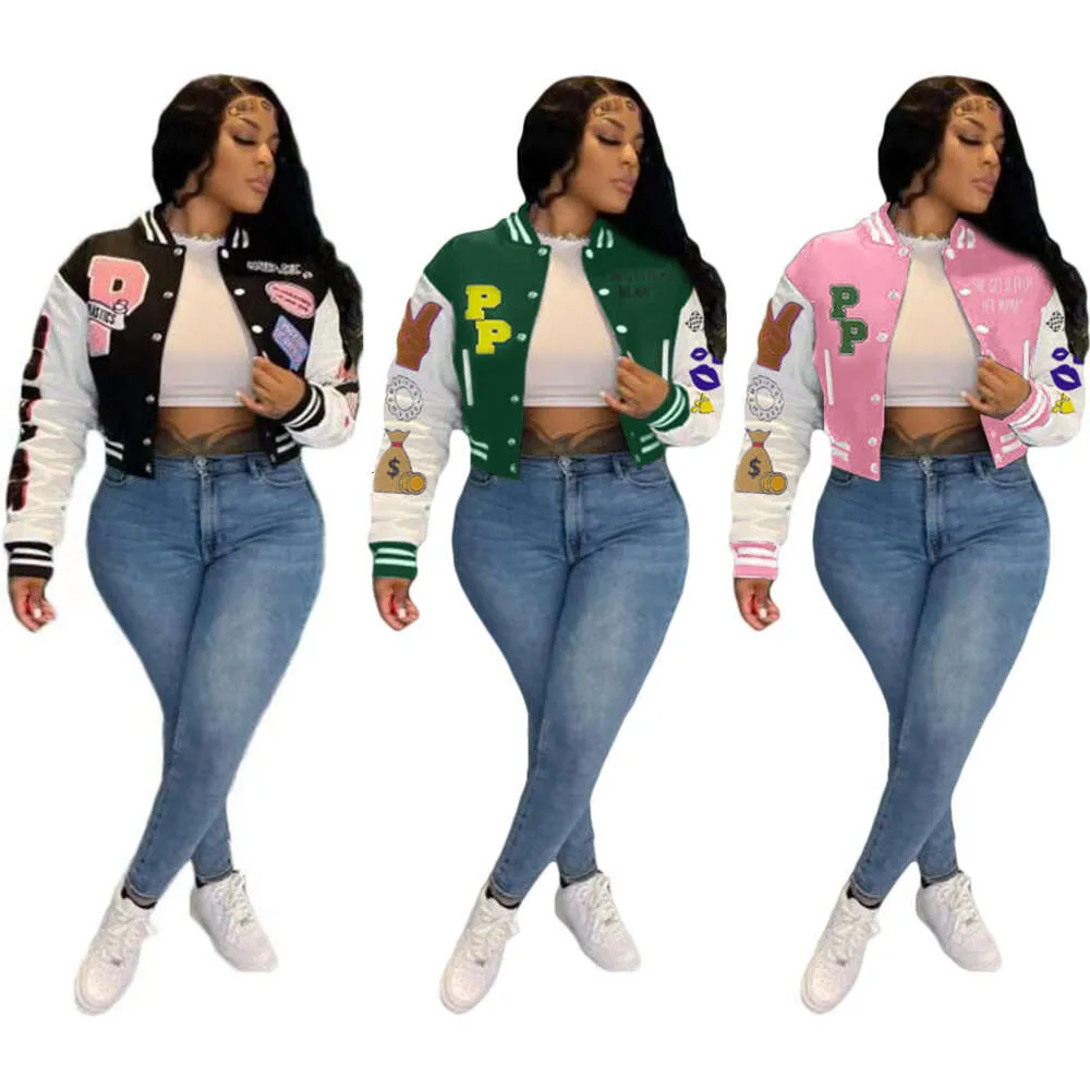 Neue Herbst Kleidung Casual Druck Frauen Varsity Streetwear Sport Letterman Baseball Jacke Mantel 44