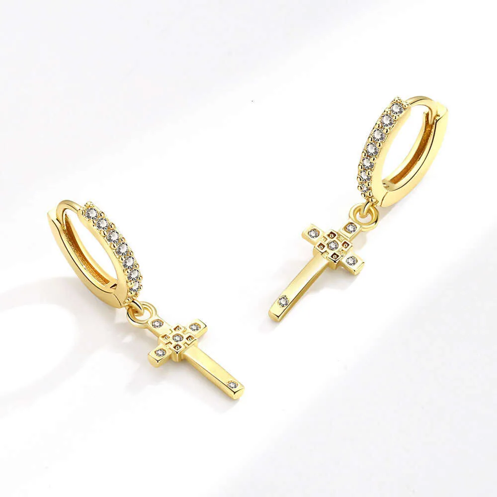 New Copper Inlaid Zircon Cross Conical Ear Clip Earrings in Korean Style Jewelry