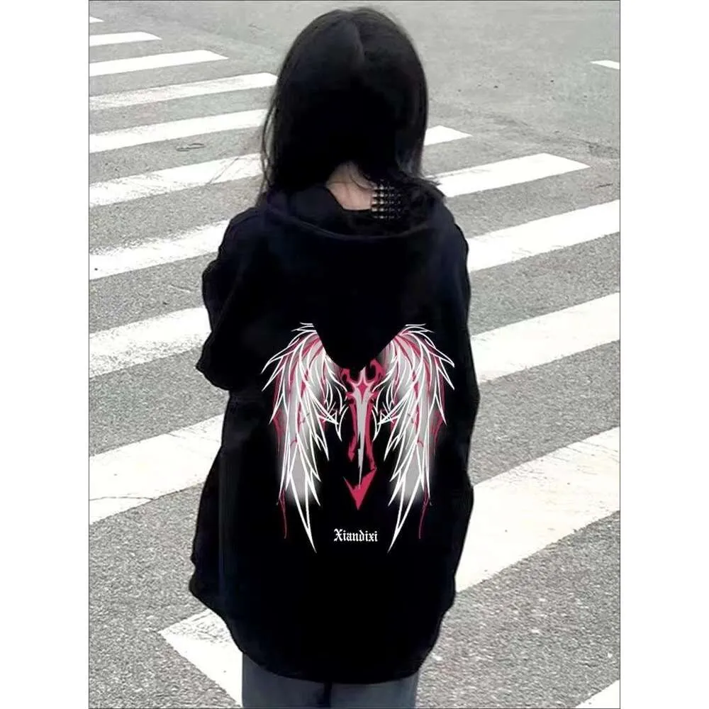 American Light Dark Magic Sword Wings Men's and Women's Velvet Hooded Sweetheart Loose Couple Internet Red Autumn/winter Trendy Coat