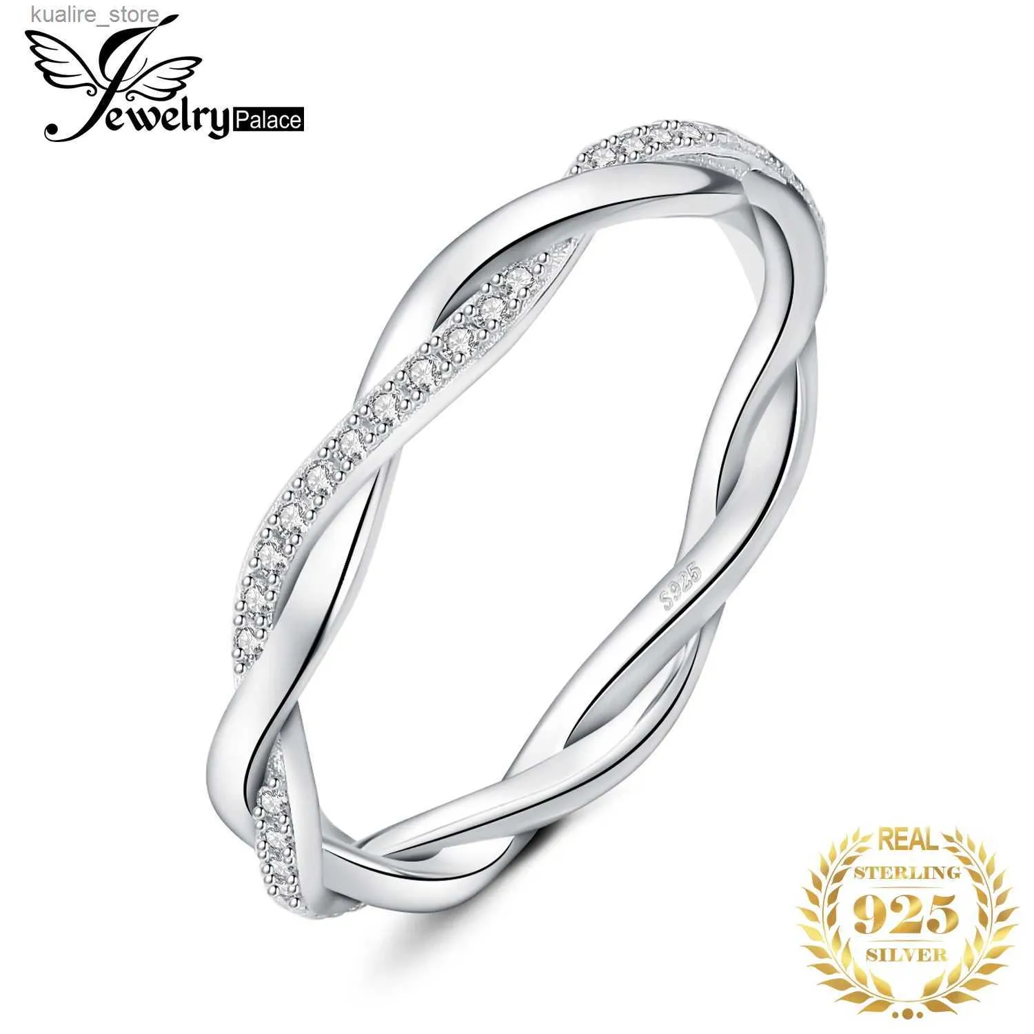 حلقات الكتلة Jewelrypalace Moissanite d Color Love Rope Infinity 925 Sterling Silver Fildable Band Ring For Woman Rose Rose Gold Plated L240315