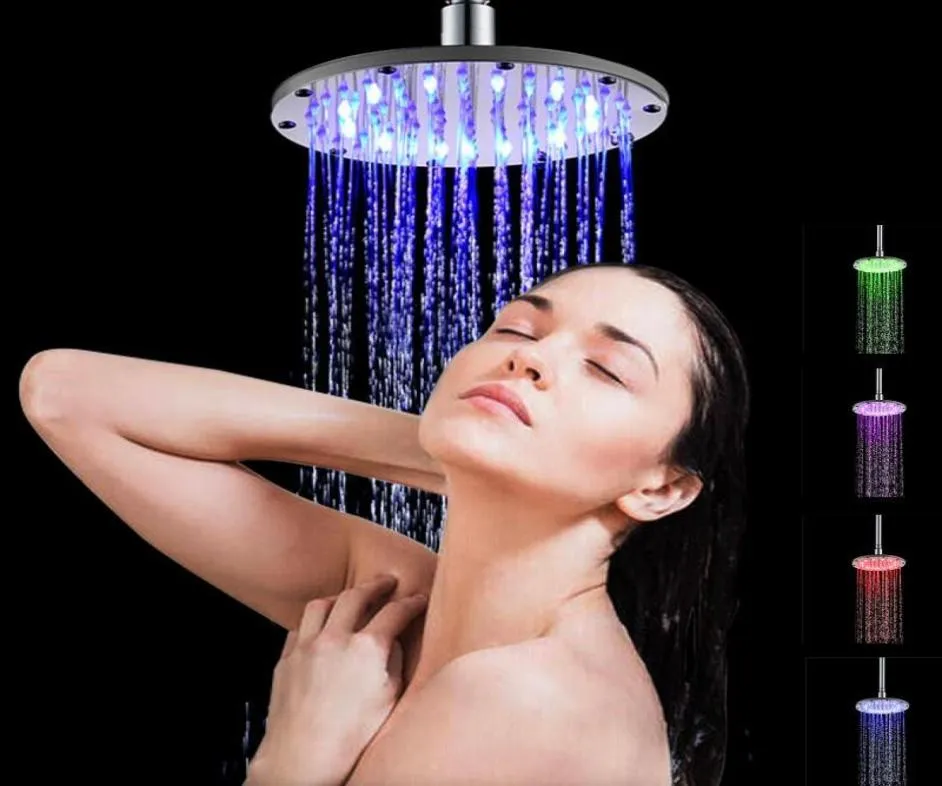 Inch LED Rainfall Shower Head Round automatiskt RGB ColorChanging Temperatursensor duschhuvud för badrumsuppsättningar8345312