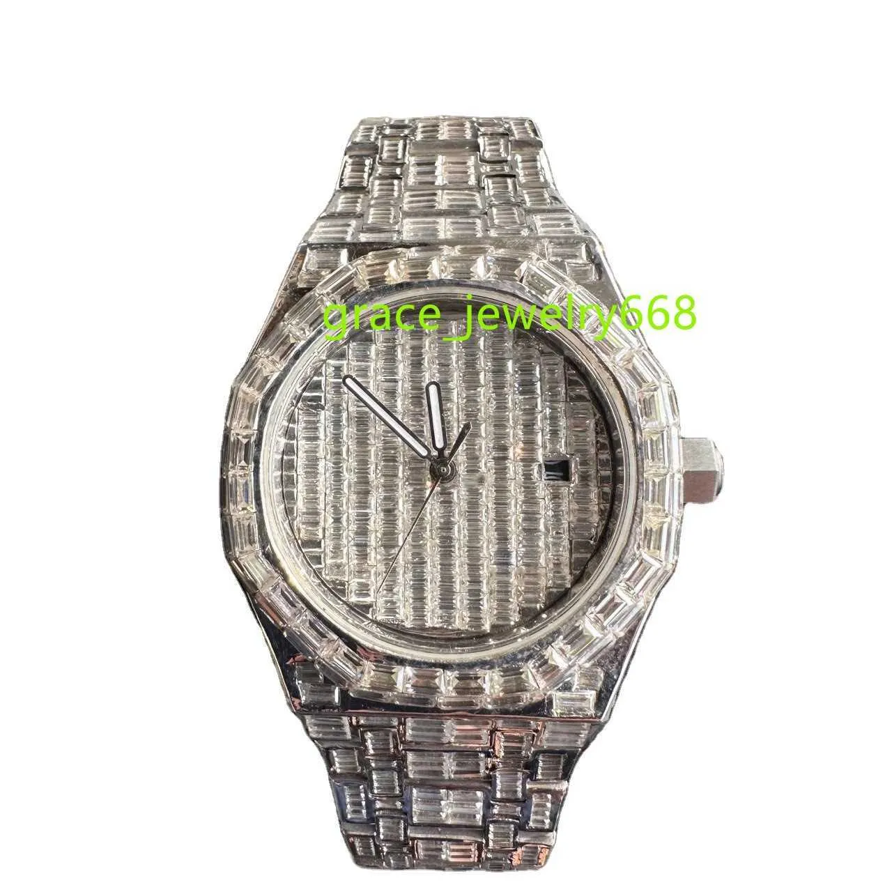 2024 Modell Unik design med senaste teknik Luxury Custom Iced Out VVS Moissanite Diamond Watch Automatic White Gold Watch