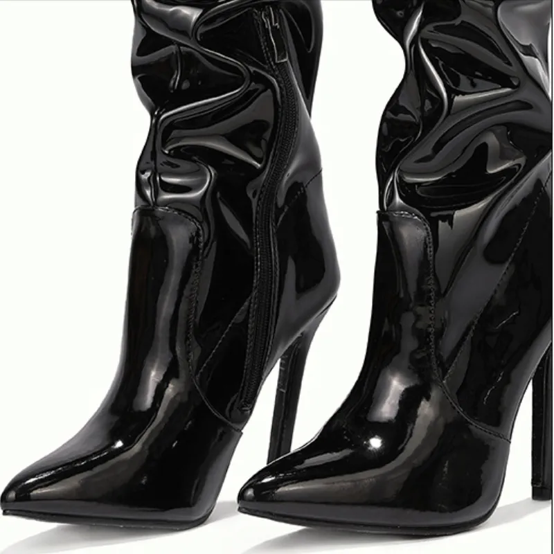 Women Thigh-high Boots Fall and Winter Patent Leather Leg Slimming Elastic Thigh-high Boots with High Heels