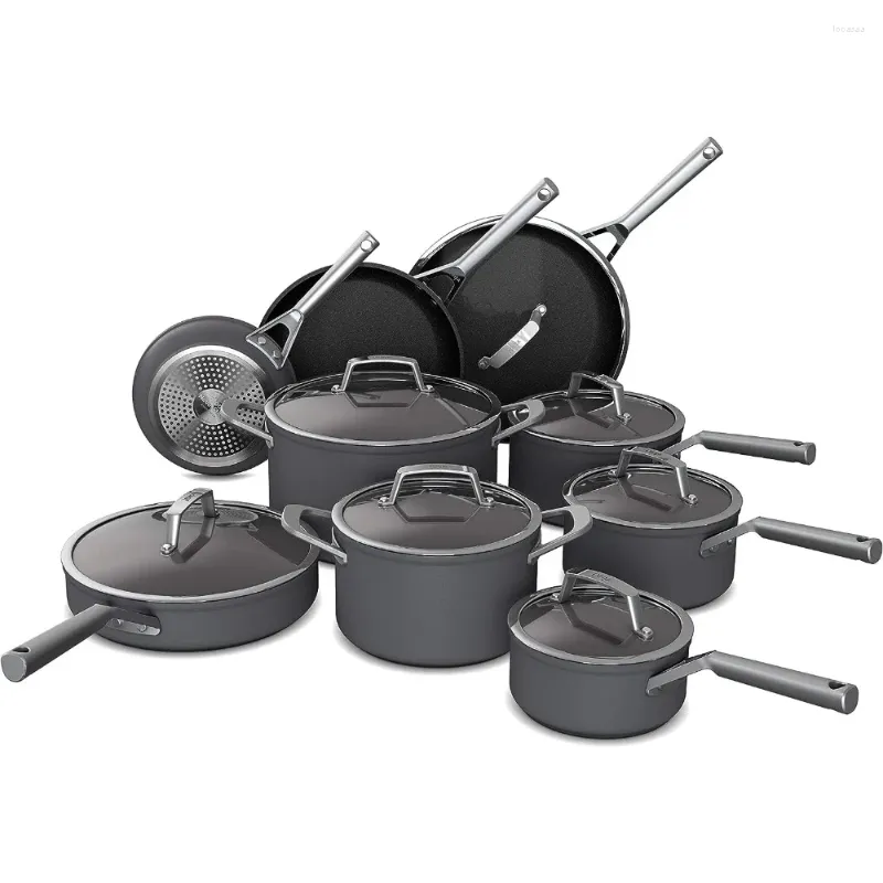 Cookware Sets 16-Piece Set Hard-Anodized Nonstick Durable & Oven Safe To 500°F Black Suitable For Gift Giving