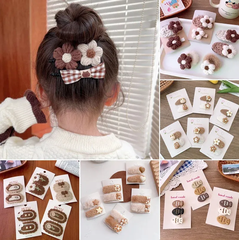 2 pçs coreano dos desenhos animados café cor grampos de cabelo bonito urso clipe para bebê crianças barrettes headwear meninas crianças acessórios 240311