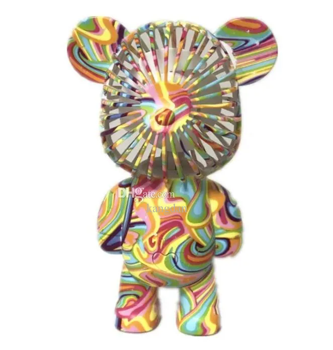 Graffiti Bear Electric Fan USB Laddningsbar luftkylare elektropläteringsgradient 3-växlad handhållna fans för camping utomhusresor