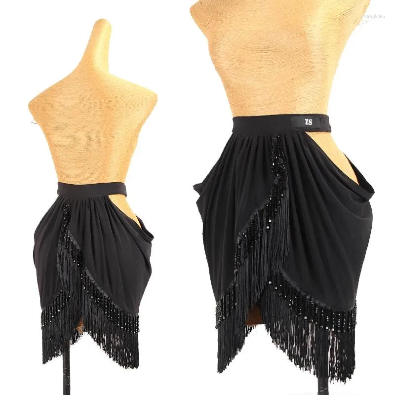 Stadium Slijtage Latin Dans Kleding Vrouwelijke Volwassen Sexy Hollow Out Zwarte Fringe Rok Cha Rumba Samba Prestaties Salsa DNV19431