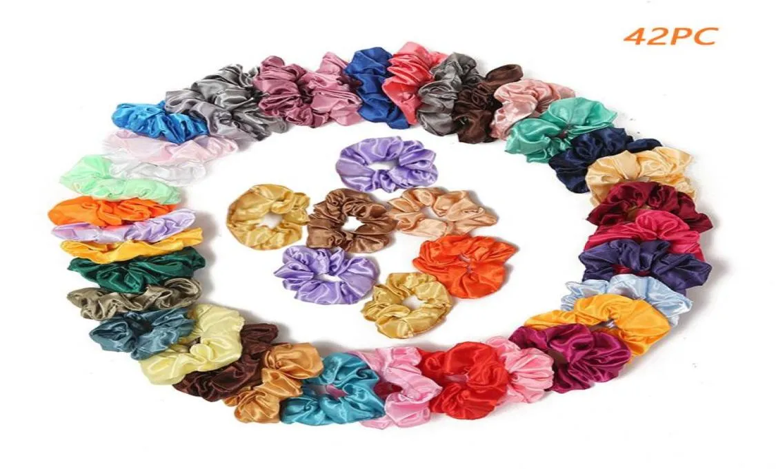 42pcs Korea Haar Chouchou Elastische haarbanden Dames Meisjes Hoofdband Effen Zijde Rubberen Band kauwgom voor Accessoires Meisje Hoofddeksels5174238