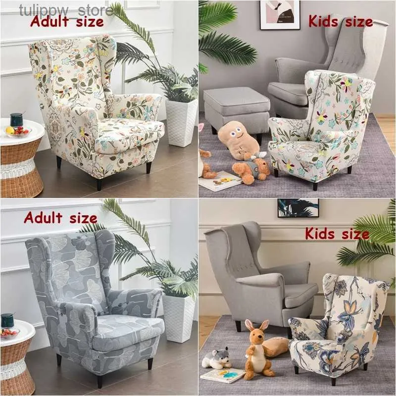 Stuhlhussen Nordic Floral Wing Chair Cover Kinder Erwachsene Sessel Schonbezug Wohnzimmer Spandex Elastic Single Sofa Covers Stretch Chair Covers L240315