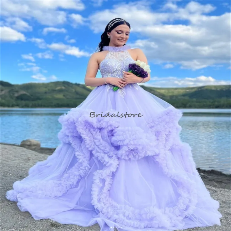 Lilac Backless A-Line Tulle Prom Dress with Ruffles and Sweep Train for  Formal Events from Dhgate Prom Dresses - price 163.62
