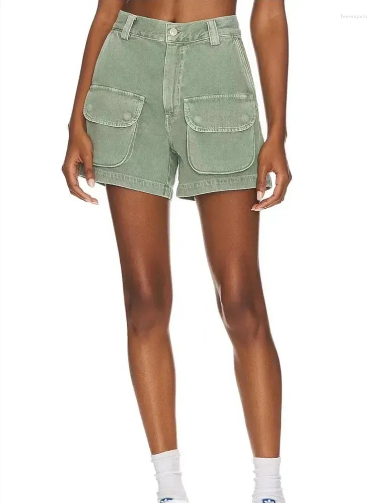 Shorts femininos jeans para mulheres 2024 verão primavera cintura alta estilo safari simples cor sólida jeans