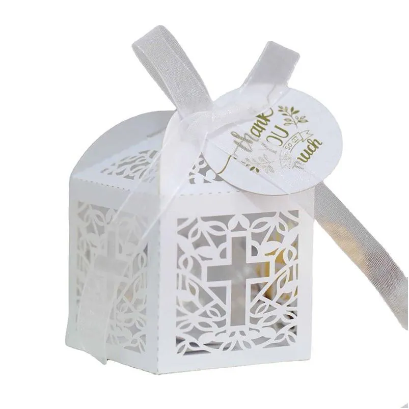 Gift Wrap Cross Laser Cut Wedding Favors Gifts Box Hollow Relius Candy Boxes With Ribbon Baptism Baby Shower Party Decor Drop Delive Dhu1O