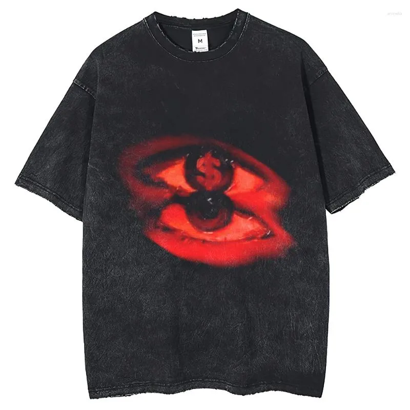 Men's T Shirts Men Streetwear 2024 T-Shirt Flaming Evil Eye Graphic Casual Black Shirt Unisex Harajuku Tshirt Cotton Tops Tees Hipster Y2K