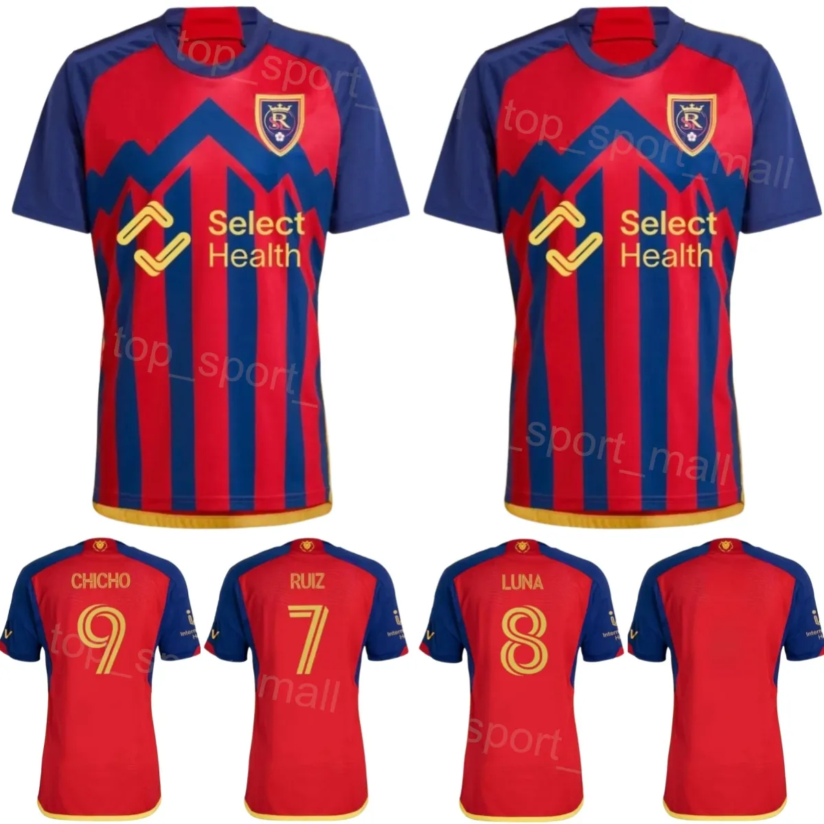 2024-25 Royal Salt Lake Soccer 11 Andres Gomez Jerseys 9 Cristian Arango 8 Diego Luna 25 Matt Crooks 7 Pablo Ruiz 14 Emeka Eneli 15 Zestawy koszulki piłkarskiej Justen Glad Man Man