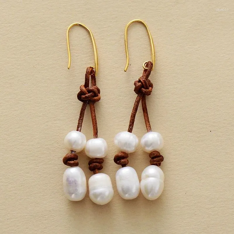 Stud Earrings Vintage Freshwater Pearl Leather Dangling Women Drop Ethnic Designer Holiday Jewelry Homme Gifts