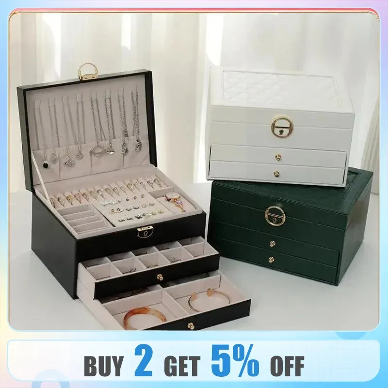 Grande scatola portaoggetti per gioielli Organizzatore multistrato per gioielli Collana orecchino Scatole per esposizione per imballaggio in pelle per gioielli 240315
