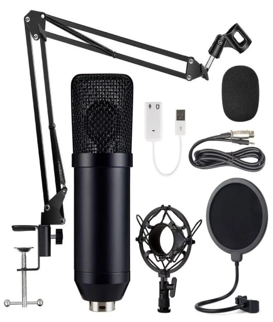 Professionell mikrofonljudstudioinspelningskondensor XLR -datormikrofonsatser med 35 mm Plug Mic Stand BM700 Kit Black MI5874430