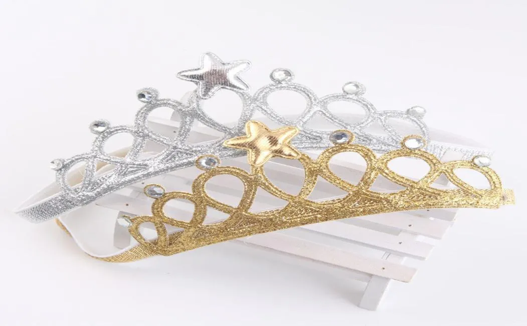 Girls Crown pannband Princess Tiaras Crown Gold Silver Pannband Elastisk födelsedagspresent Pografi Props Spädbarn Baby pannband1853845