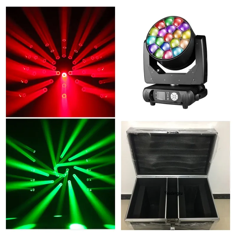 2pcs with flightcase 19x25w bee eye zoom moving head wash light rgbw 4 in 1 rotating ktv nightclub moving head disco stage light