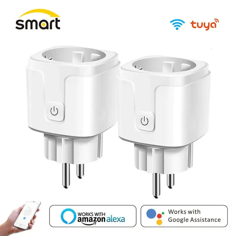 Smart Plug WiFi Socket مع Timer EU Adapter Outlet Tuya 16A Power Monitor Works Alexa Home Assistant 240228