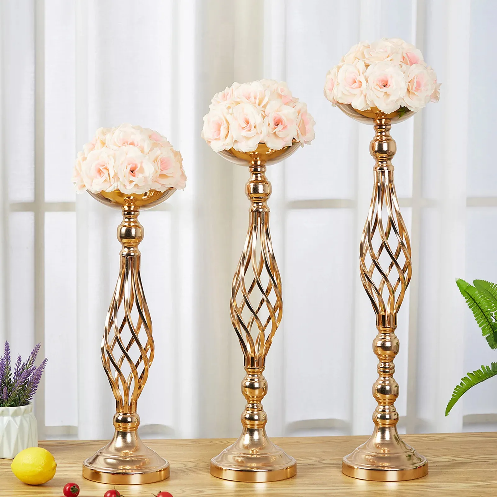 Table Candle Holder Arrangement Gold Iron Vase Twisted Path Wedding Flower Props Home Furnishings 240301